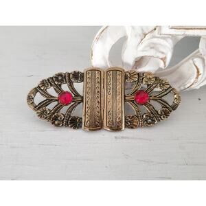 Antique German Designer Red Stone Belt Buckle